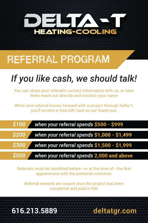 Delta-T Heating & Cooling referral postcard