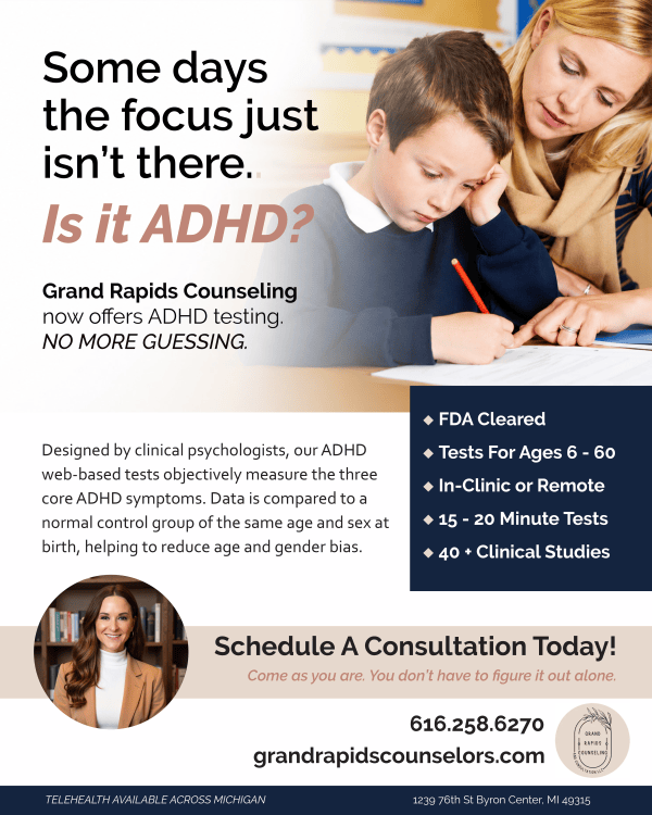 Grand Rapids Counseling testing services flyer