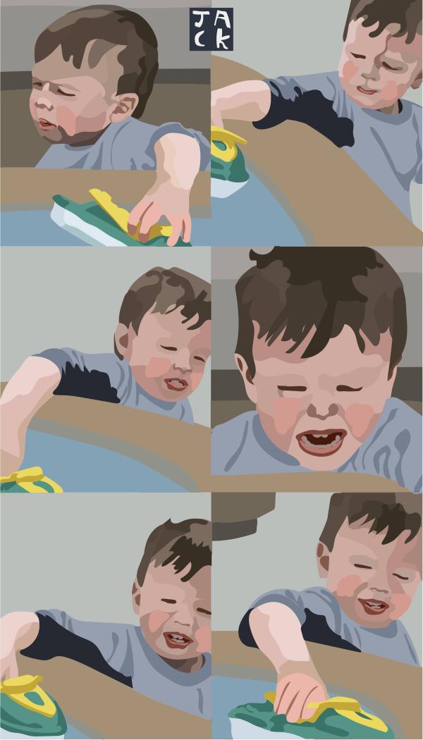 Vector illustration of a toddler in six panels