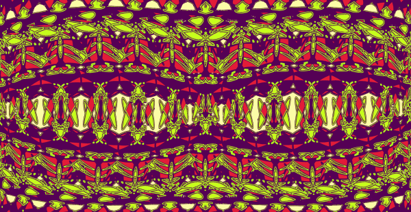 Kaleidoscopic band pattern in magenta and yellow