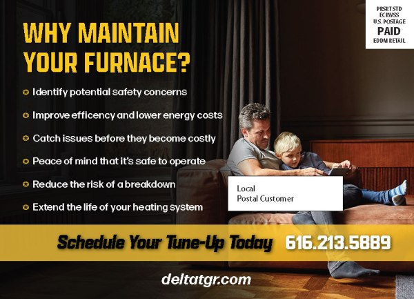 Delta-T Heating & Cooling fall direct mail piece, back