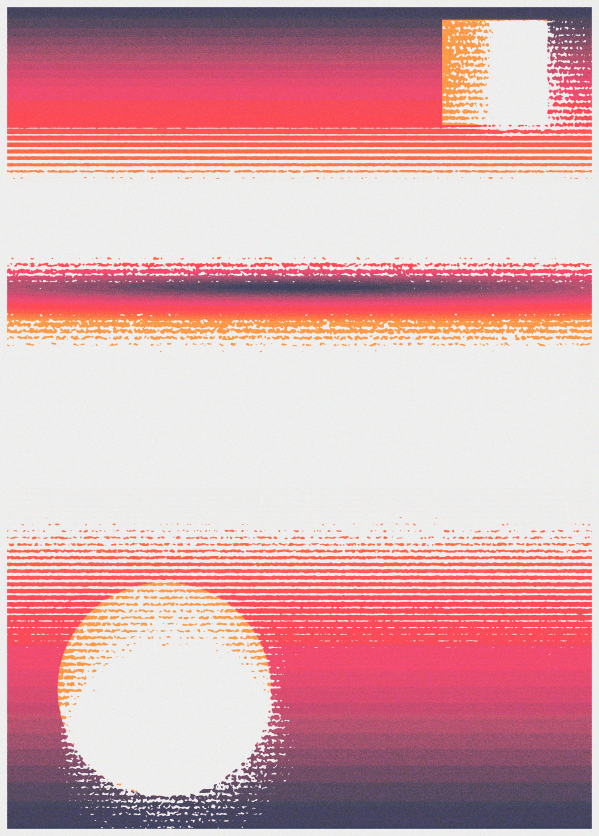 Striped sunset with a white sun in pink and navy
