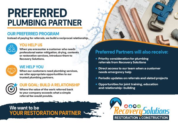 Riverside Restoration plumber referral card