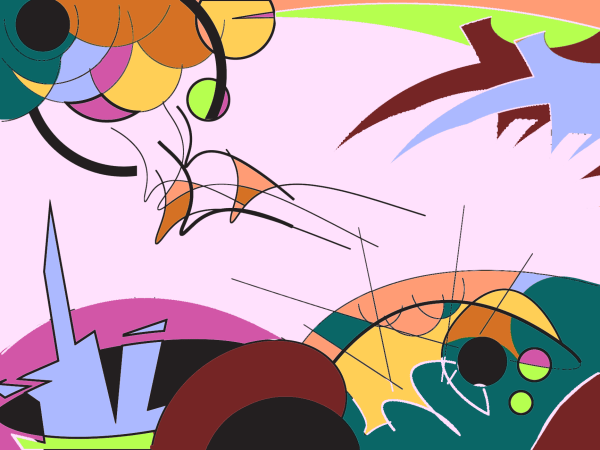 Abstract composition in pink, teal and orange