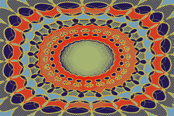 Concentric oval pattern in orange and green