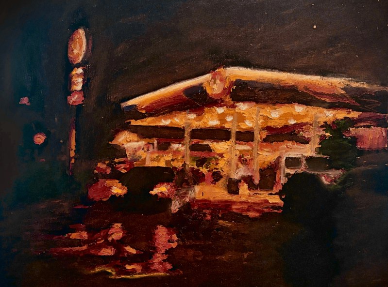 
Mainstreet Shell, Lowell MI · 18x24 Oil on Canvas Board · 2026