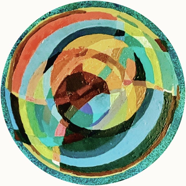 Clockwork · 12x12 Acrylic and Oil on Circle Canvas · 2025