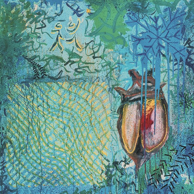 On Ice · 36x36 Acrylic and Crayon on Canvas · 2024