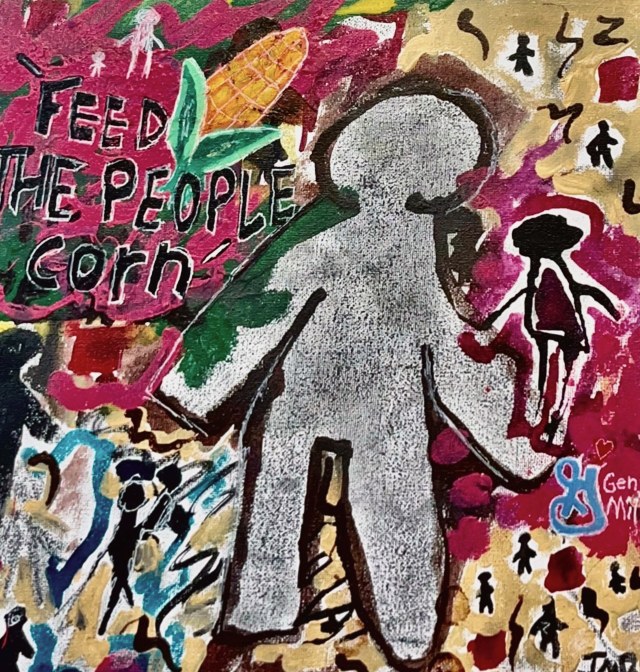 Feed the People Corn · 12x12 Acrylic and Graphite on Canvas · 2023